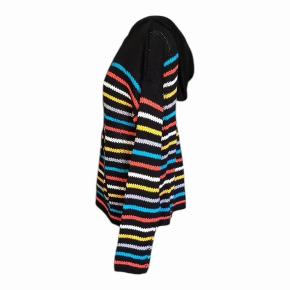 LoveStitch NWT Black Aqua Orange Stripe Kangaroo Pocket Hoodie Long Sleeve - Picture 7 of 13